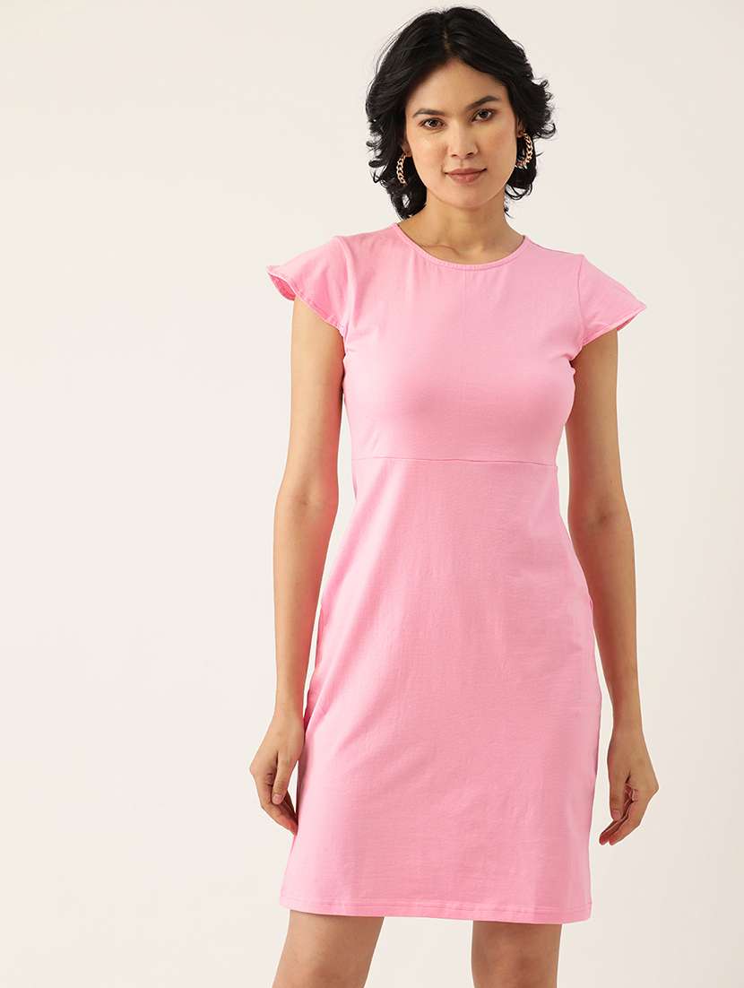 women solid short sleeve sheath dress
