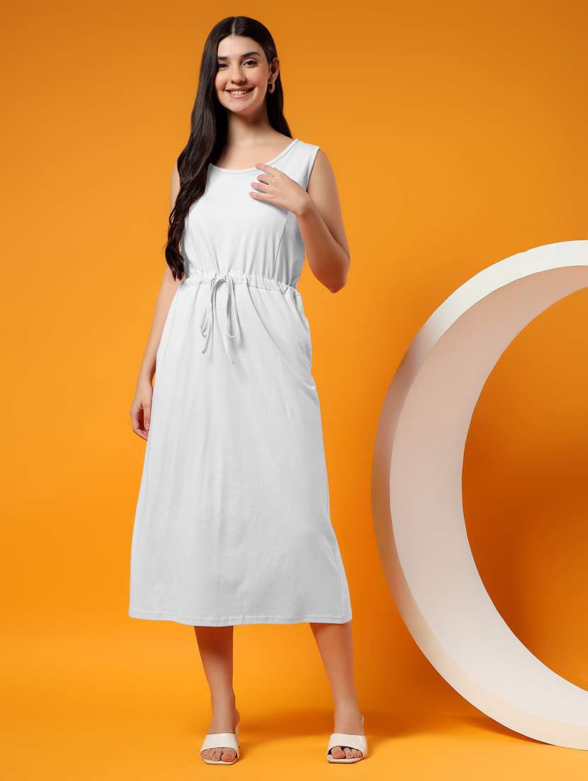 women solid sleeveless a-line dress