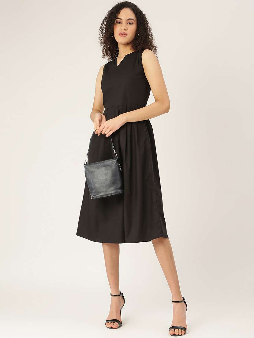 women solid sleeveless a-line dress
