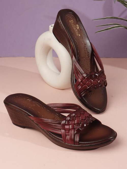 Women Maroon Slip On Wedge
