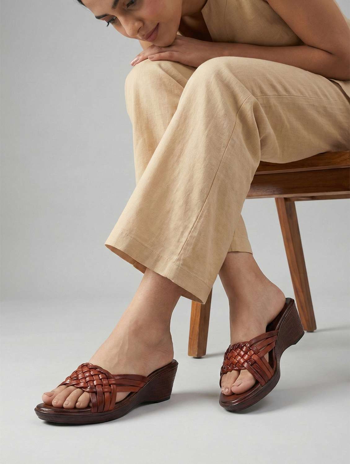 women tan slip on wedge - 22381606 -  Standard Image - 1