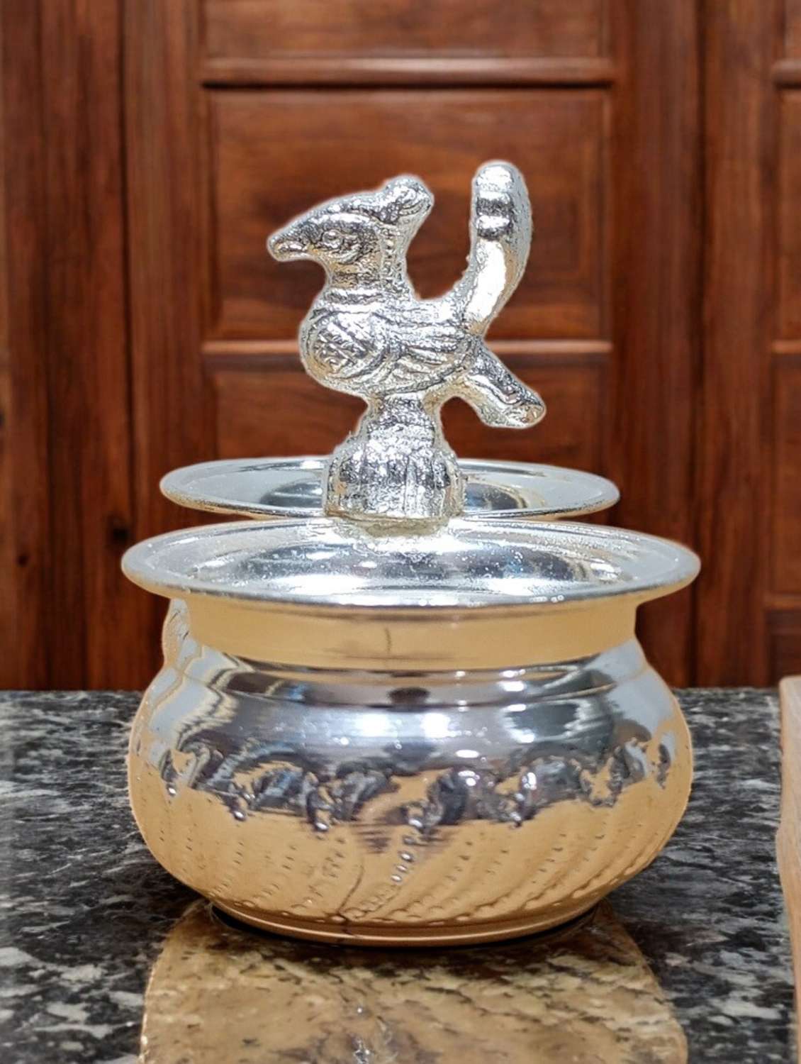 sigaram brass 4x3 inch 2 cup panchwala kum kum bharani for home pooja decore k4574