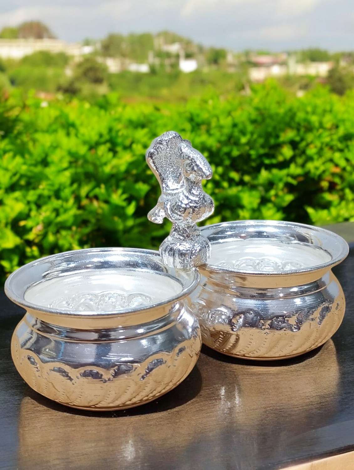 sigaram brass 4x3 inch 2 cup panchwala kum kum bharani for home pooja decore k4574 - 22381608 -  Standard Image - 1