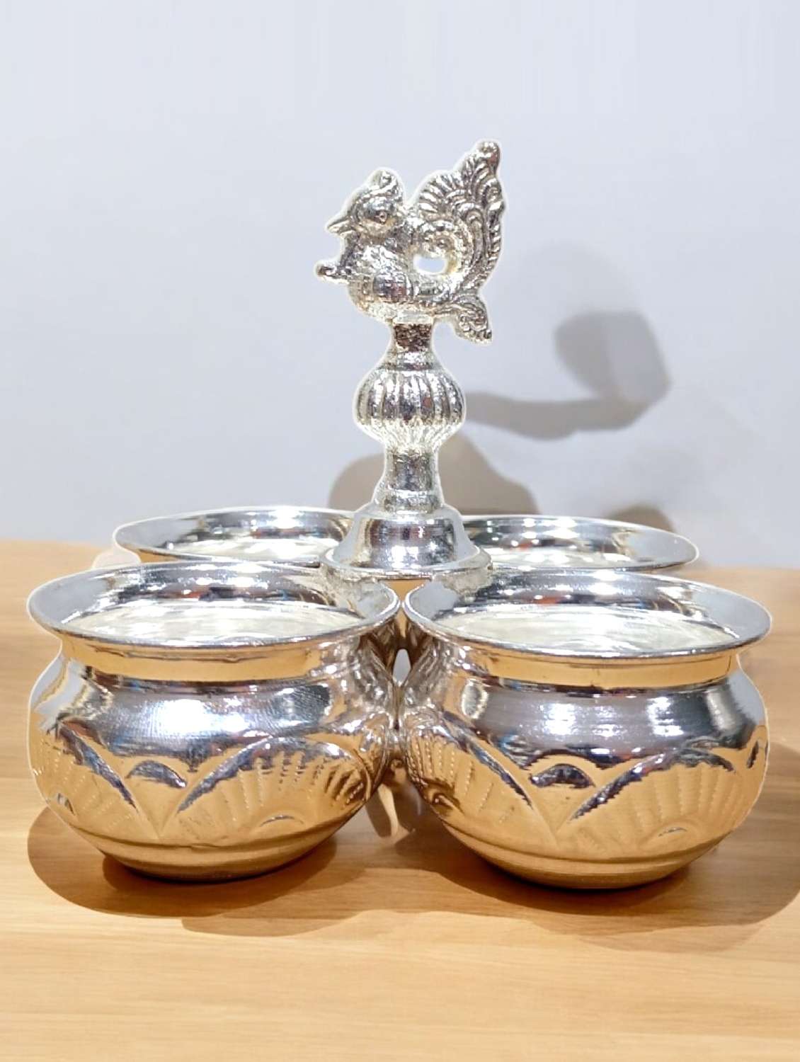 sigaram brass 5x5 inch 4 cup panchwala kum kum cup for home pooja decore k4648