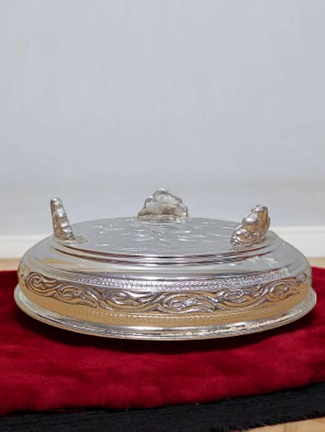  sigaram german silver 6 inch floral design plate with stand for home pooja decore k4492 - 22381622 -  Standard Image - 1