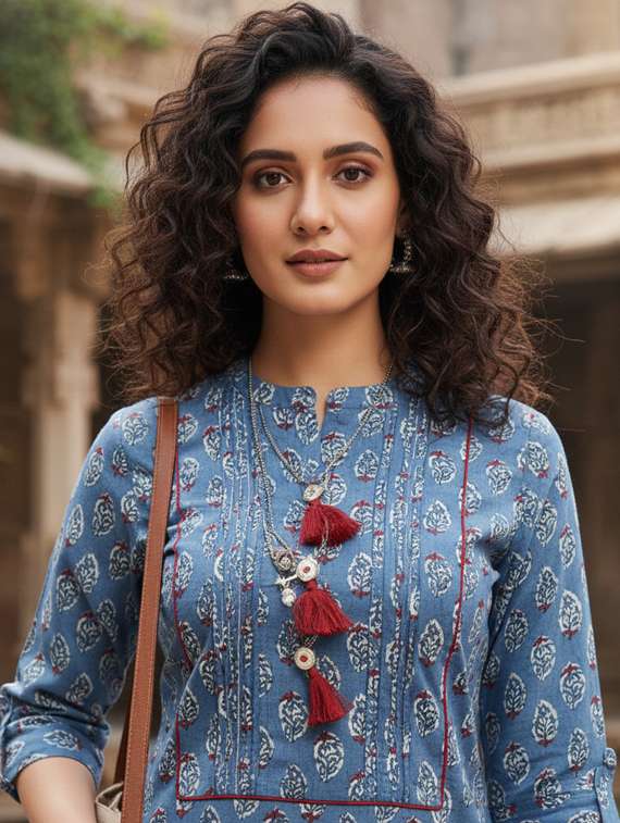 women printed three quarter sleeve straight kurta - 22381633 -  Standard Image - 1