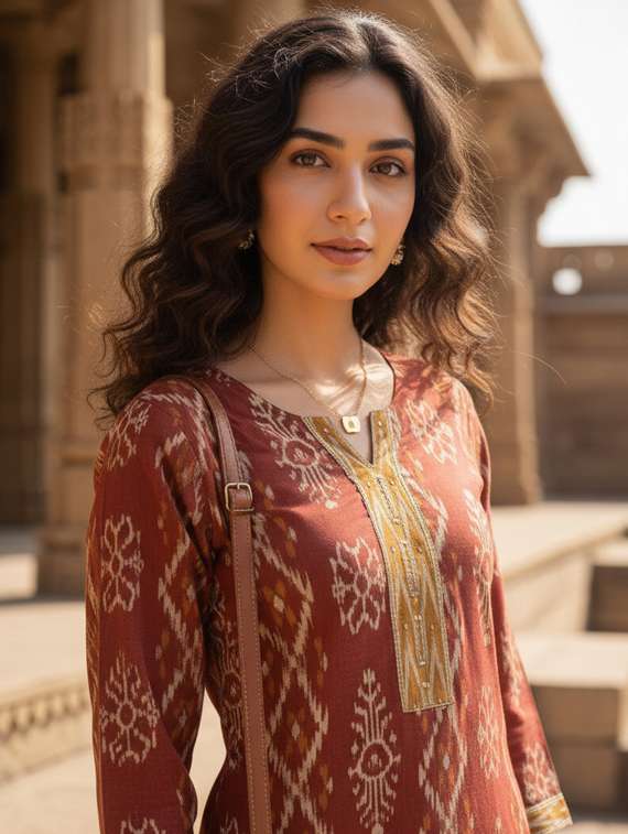 women printed three quarter sleeve straight kurta - 22381635 -  Standard Image - 1