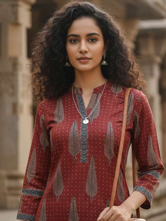 women printed three quarter sleeve straight kurta - 22381640 -  Standard Image - 1