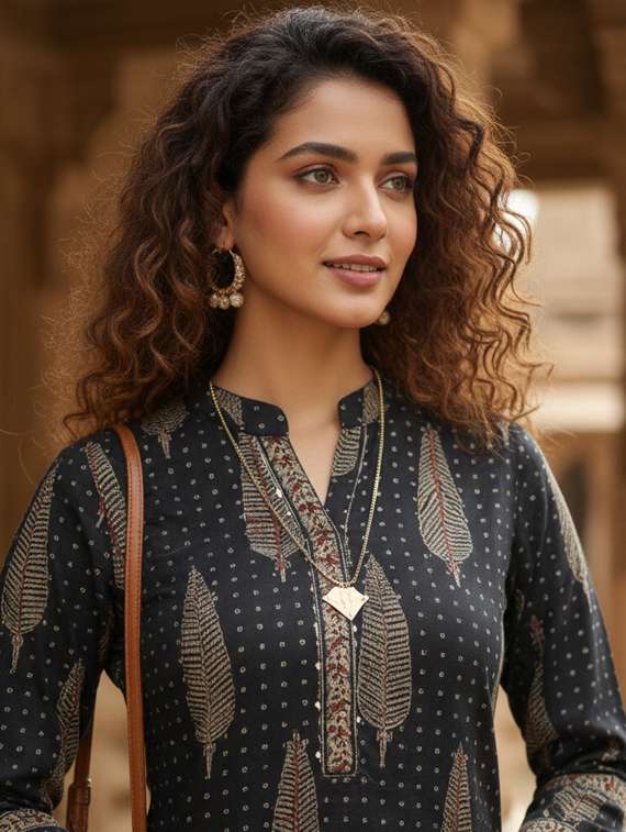 women printed three quarter sleeve straight kurta - 22381641 -  Standard Image - 1