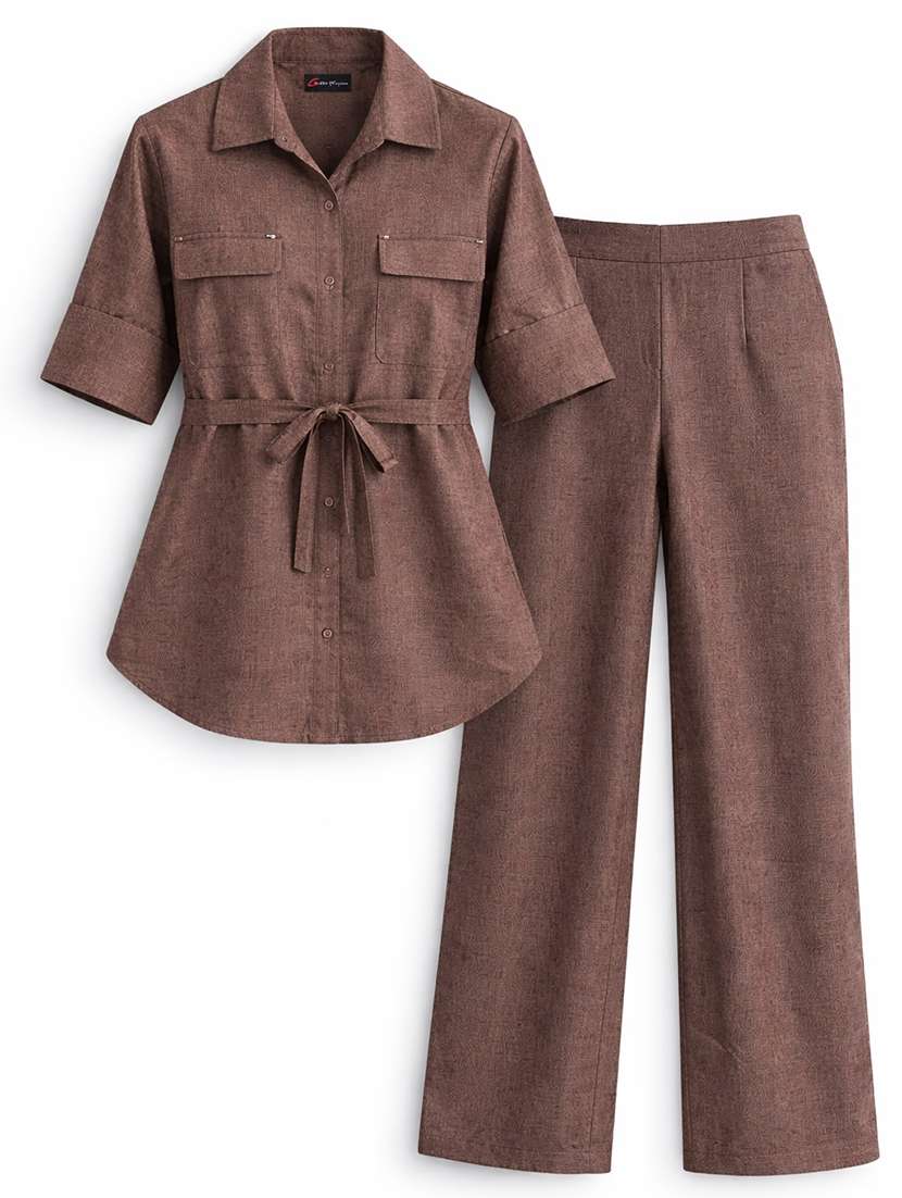 women solid top and trouser co-ord set - 22381648 -  Standard Image - 4