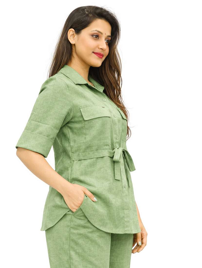 women solid top and trouser co-ord set - 22381649 -  Standard Image - 1