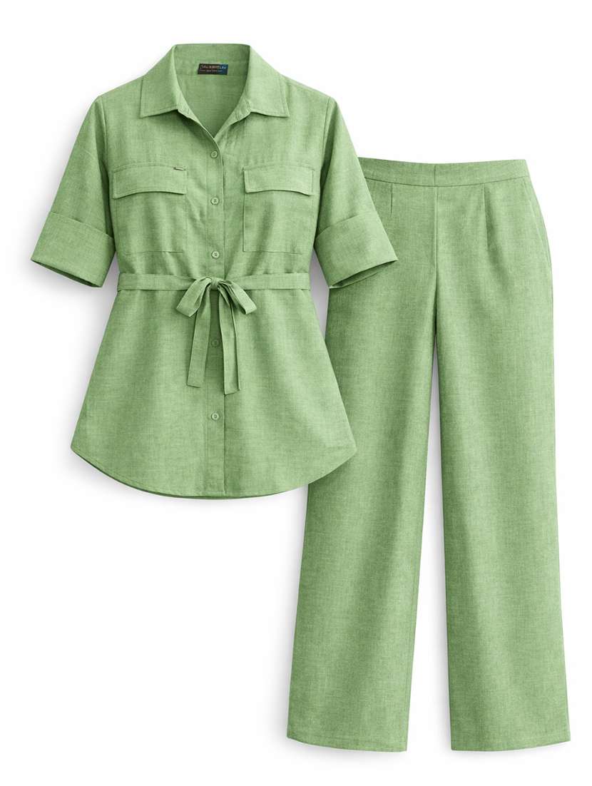 women solid top and trouser co-ord set - 22381649 -  Standard Image - 4