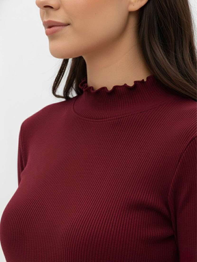 women solid mock neck long sleeve top - 22381650 -  Standard Image - 1