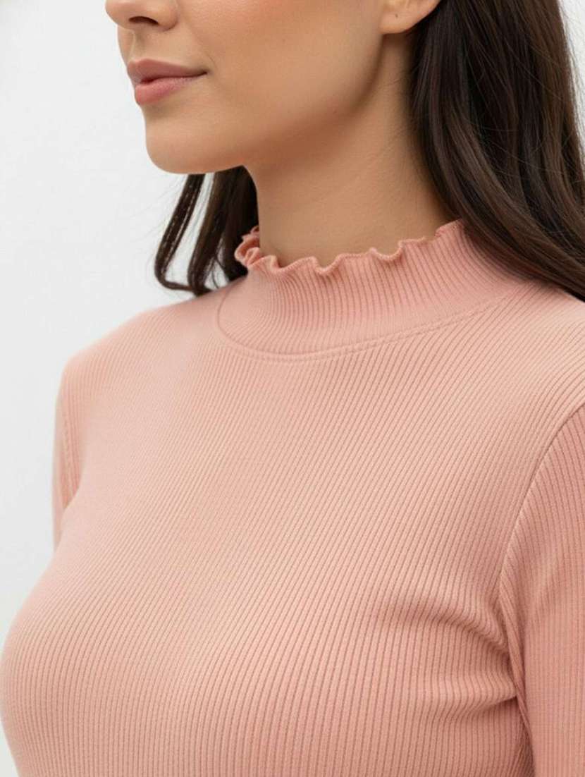 women solid mock neck long sleeve top - 22381654 -  Standard Image - 1