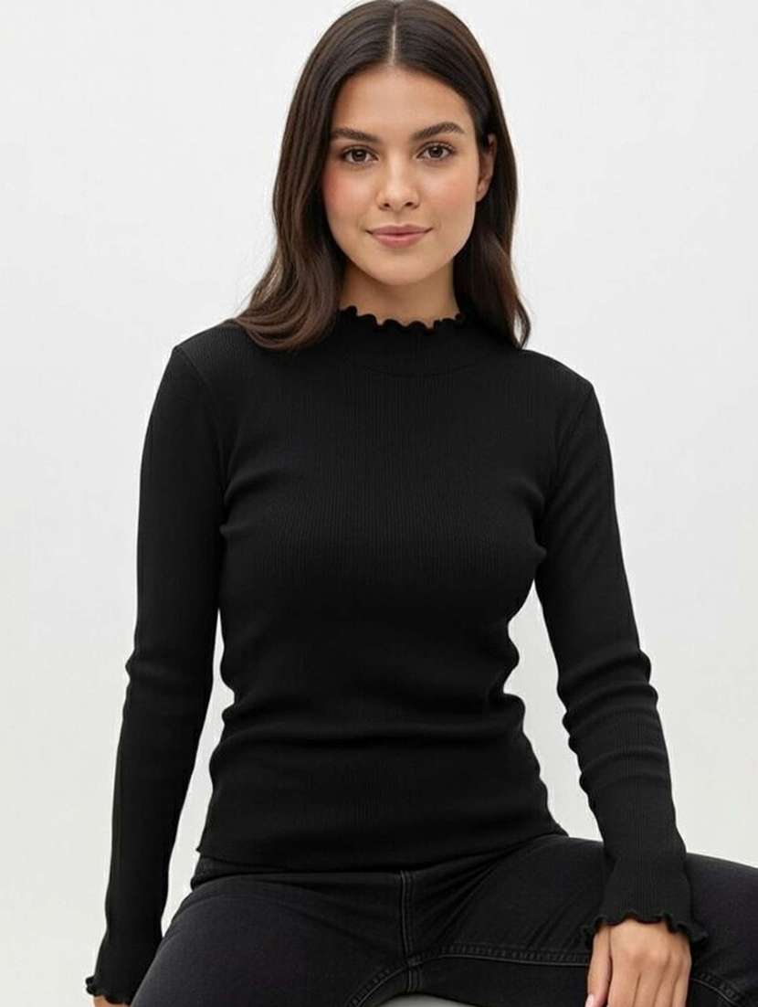 women solid mock neck long sleeve top - 22381655 -  Standard Image - 1