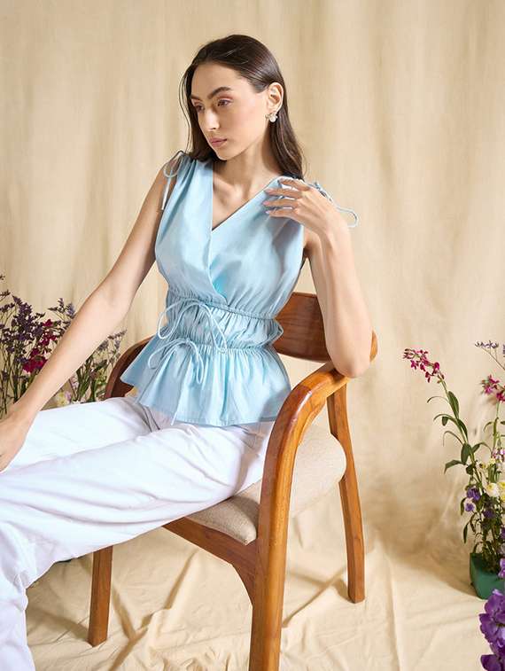 women solid sleeveless peplum top - 22381674 -  Standard Image - 4