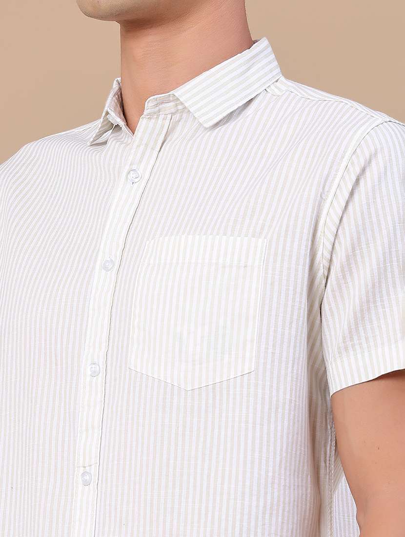 men striped short sleeve slim fit casual shirt - 22381778 -  Standard Image - 1