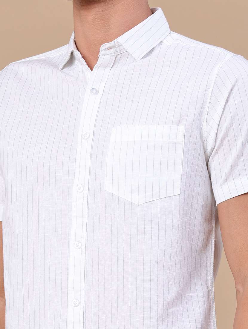 men striped short sleeve slim fit casual shirt - 22381780 -  Standard Image - 1