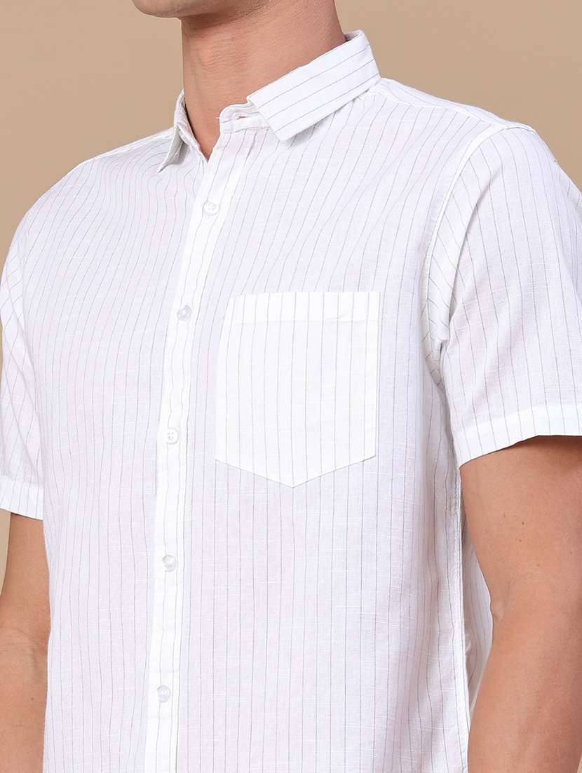men striped short sleeve slim fit casual shirt - 22381782 -  Standard Image - 1