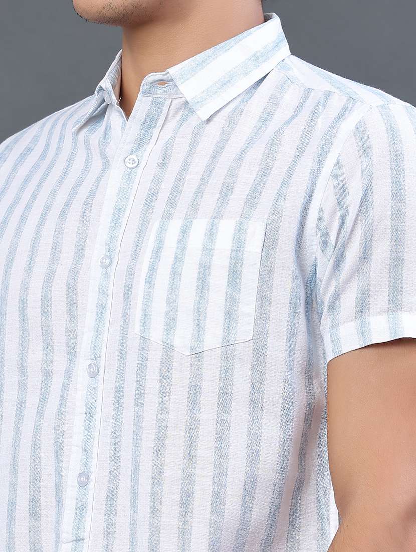men striped short sleeve slim fit casual shirt - 22381787 -  Standard Image - 1
