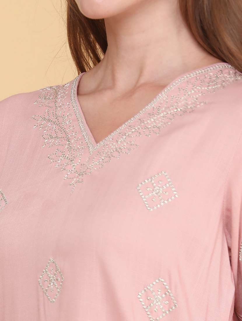 women embroidered three quarter sleeves straight kurta - 22381845 -  Standard Image - 1