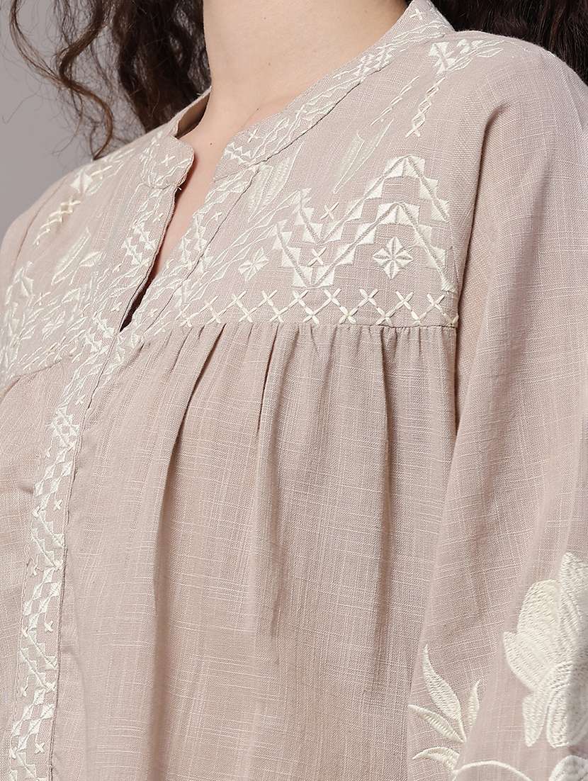 women embroidered three quarter sleeves a-line kurta - 22381849 -  Standard Image - 1