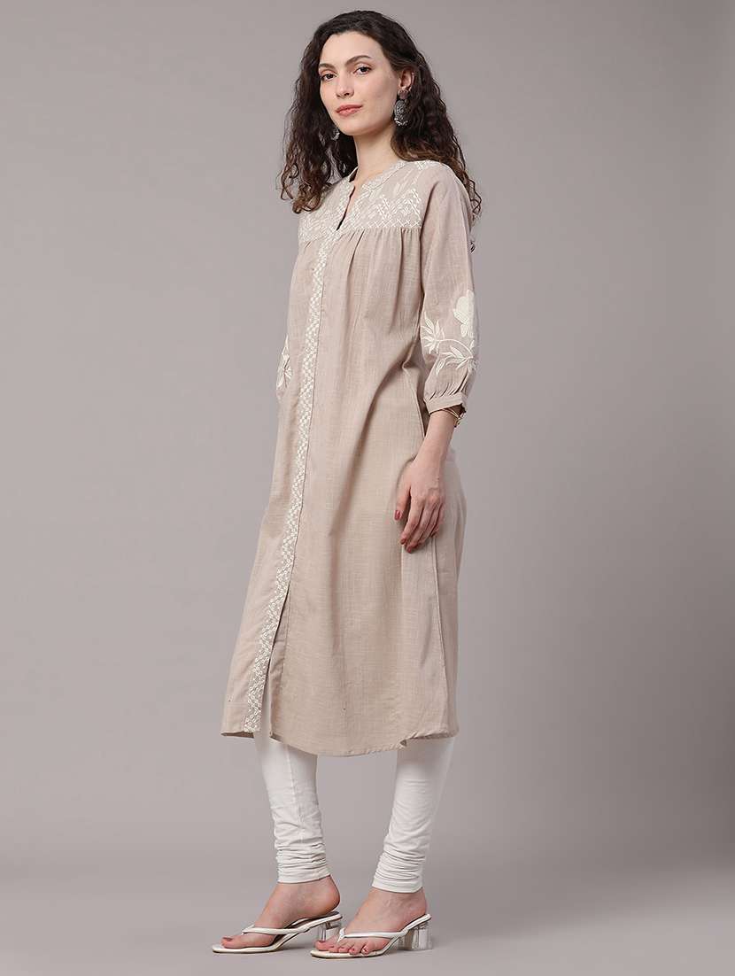 women embroidered three quarter sleeves a-line kurta - 22381849 -  Standard Image - 4