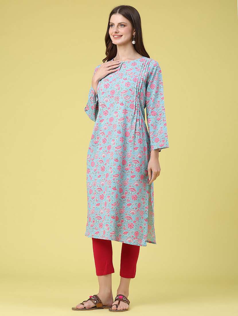 women printed three quarter sleeves straight kurta - 22381855 -  Standard Image - 4