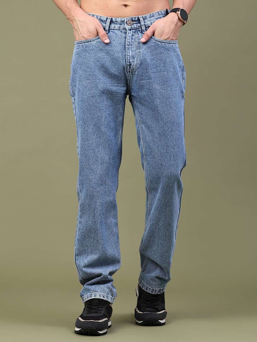 men plain mid rise full length straight jeans