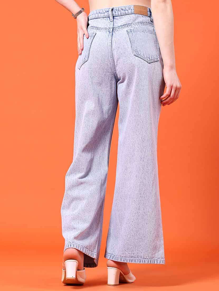 women plain mid rise wide leg jeans - 22382044 -  Standard Image - 4