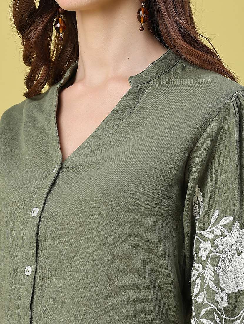 women embroidered long sleeves shirt style top - 22382074 -  Standard Image - 1