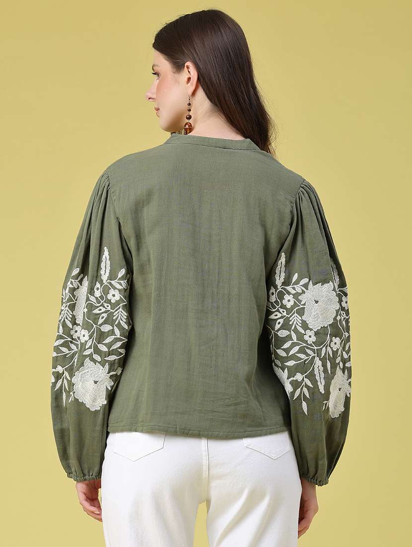 women embroidered long sleeves shirt style top - 22382074 -  Standard Image - 4