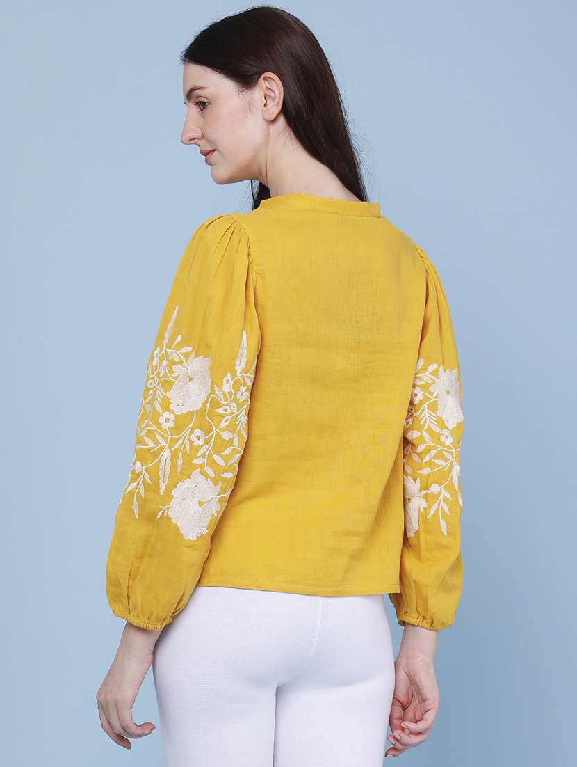 women embroidered long sleeves shirt style top - 22382075 -  Standard Image - 4