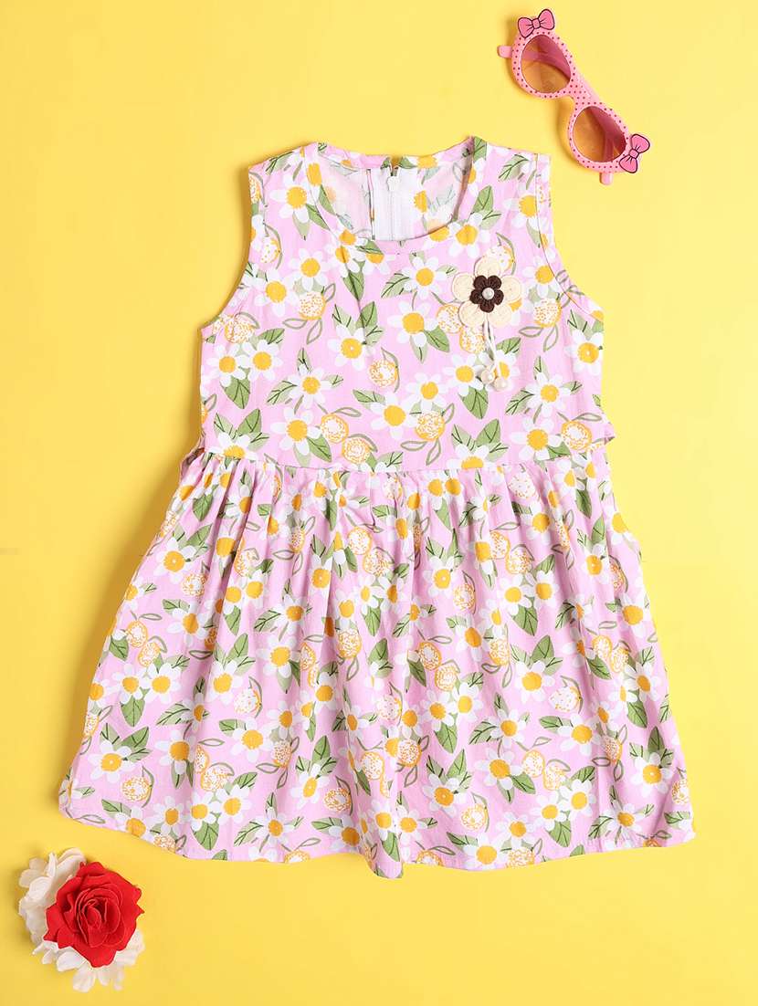 girls printed round neck sleeveless frock  - 22382094 -  Standard Image - 1