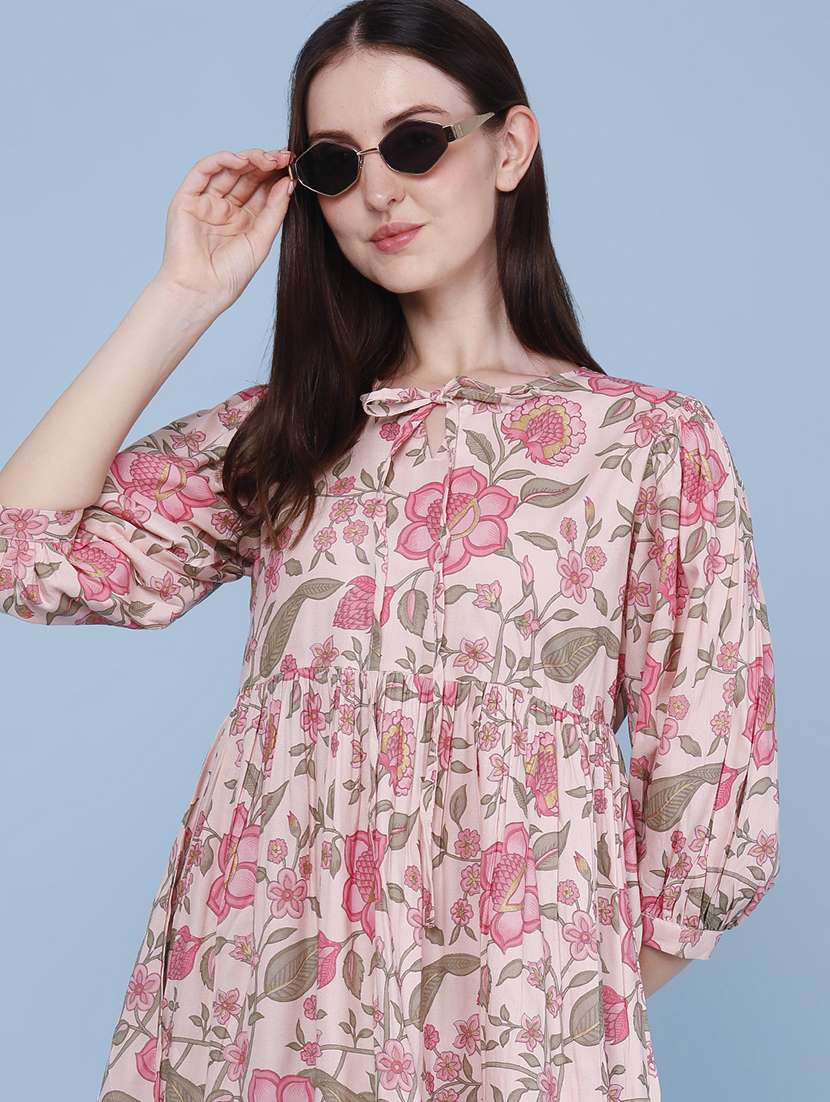 Women Printed Three Quarter Sleeves Flared Dress - 22382136 -  Standard Image - 1