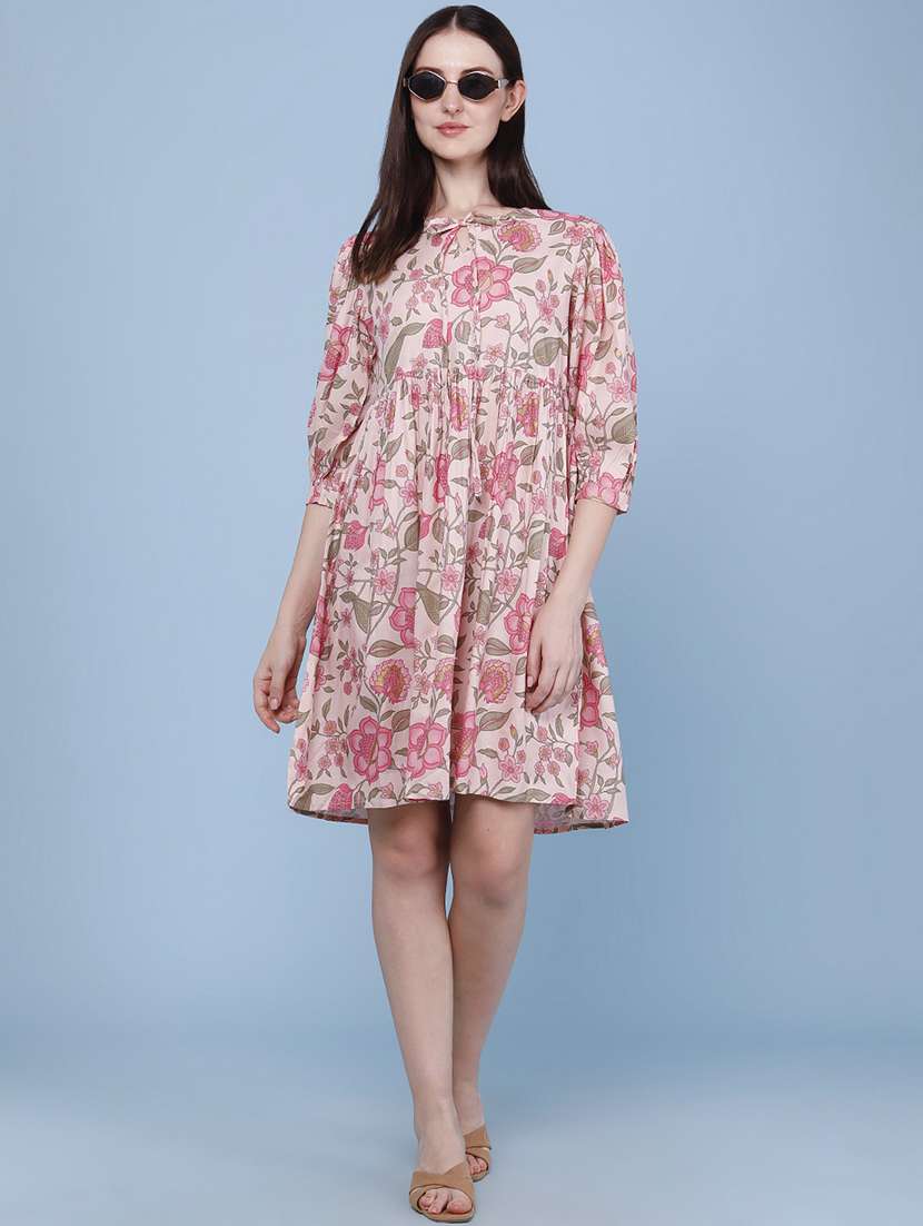 Women Printed Three Quarter Sleeves Flared Dress - 22382136 -  Standard Image - 4