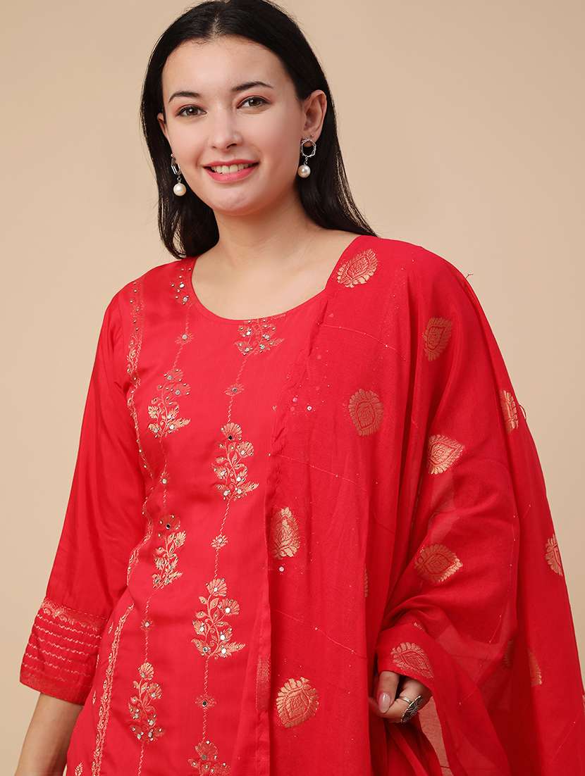 red cotton kurta pant  set - 22382140 -  Standard Image - 1