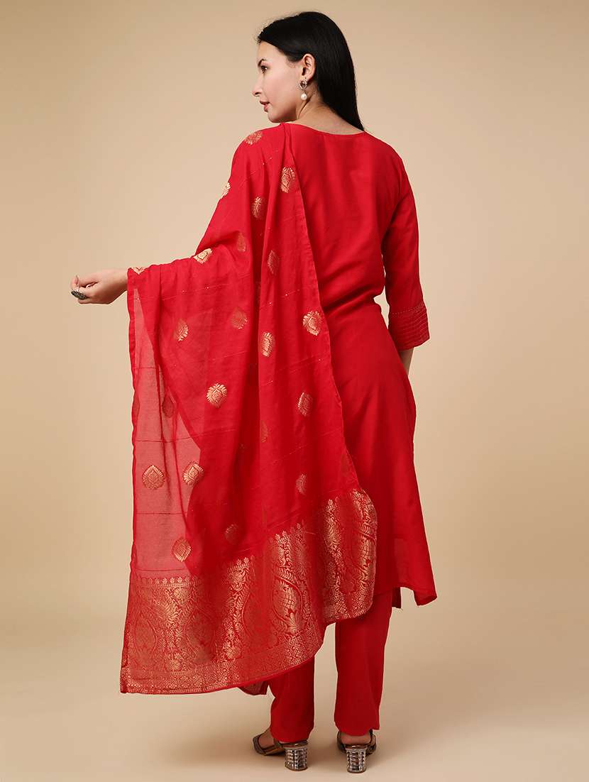 red cotton kurta pant  set - 22382140 -  Standard Image - 4