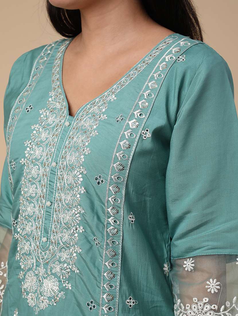 teal blend kurta dupatta  set - 22382142 -  Standard Image - 1
