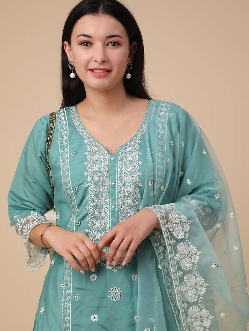 teal blend kurta dupatta  set - 22382142 -  Standard Image - 4