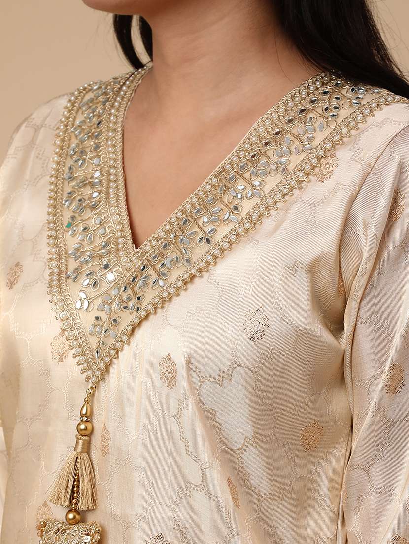 beige jacquard kurta pant  set - 22382143 -  Standard Image - 1