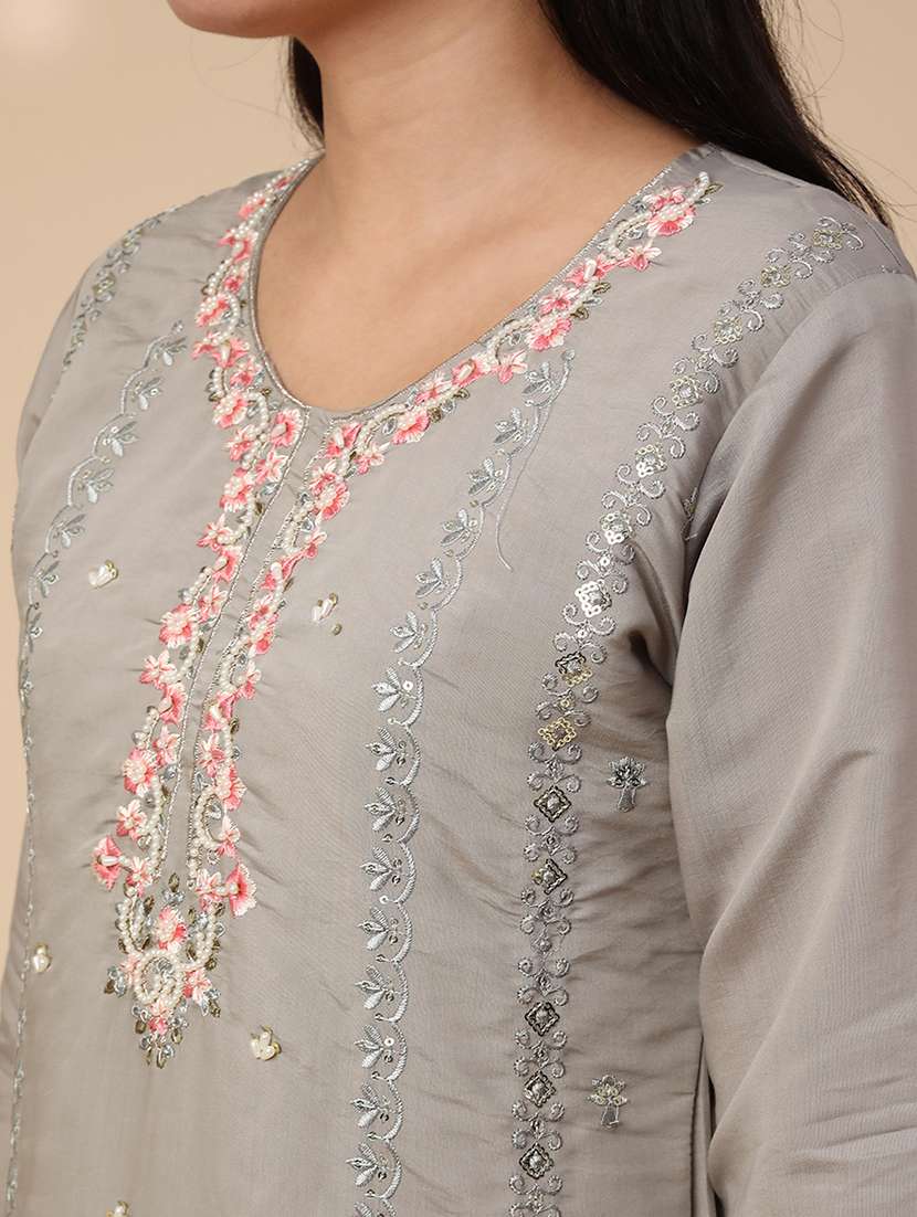 Grey Cotton Kurta Dupatta Set - 22382144 -  Standard Image - 1