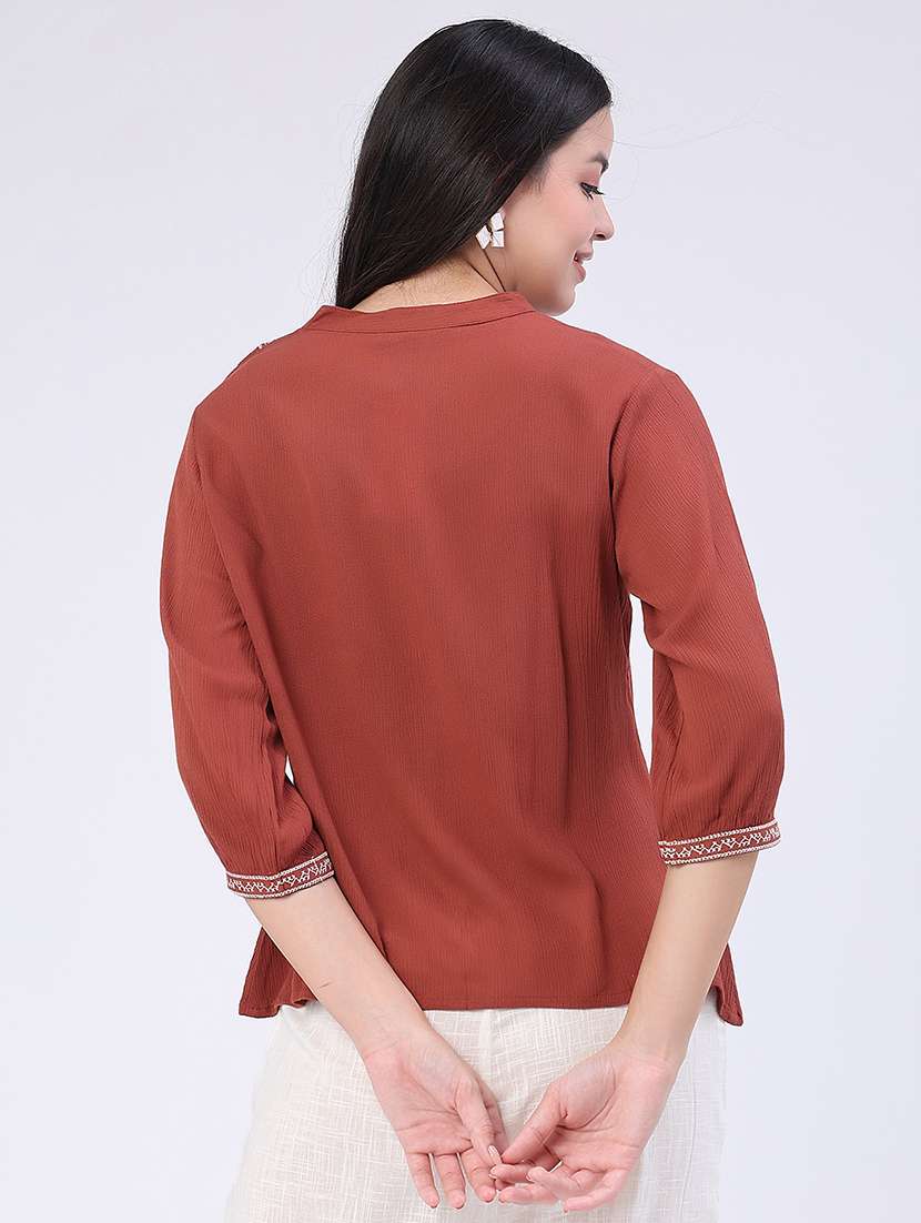 Women Embroidered Three Quarter Sleeves Regular Top - 22382181 -  Standard Image - 4