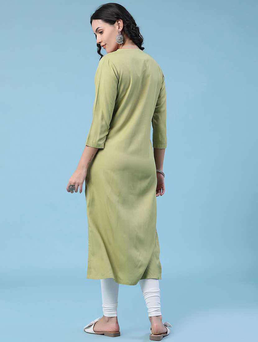 women embroidered three quarter sleeves straight kurta - 22382197 -  Standard Image - 4