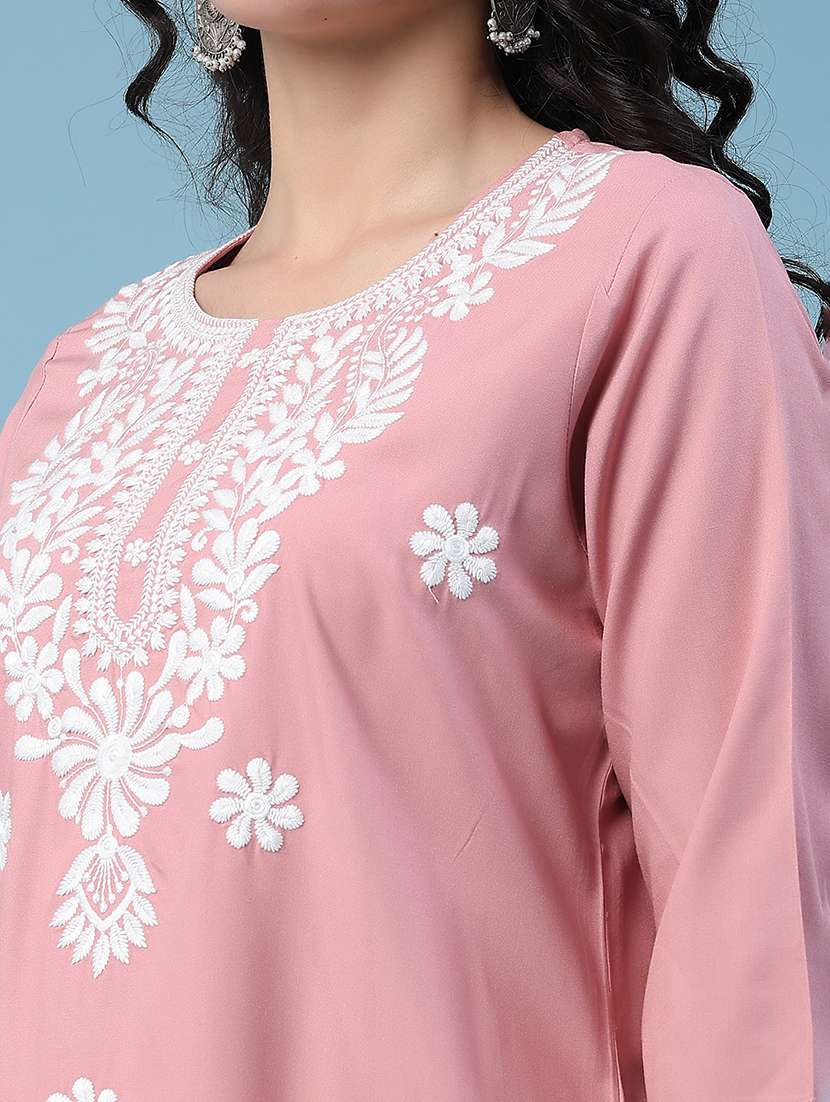 women embroidered three quarter sleeves straight kurta - 22382198 -  Standard Image - 1