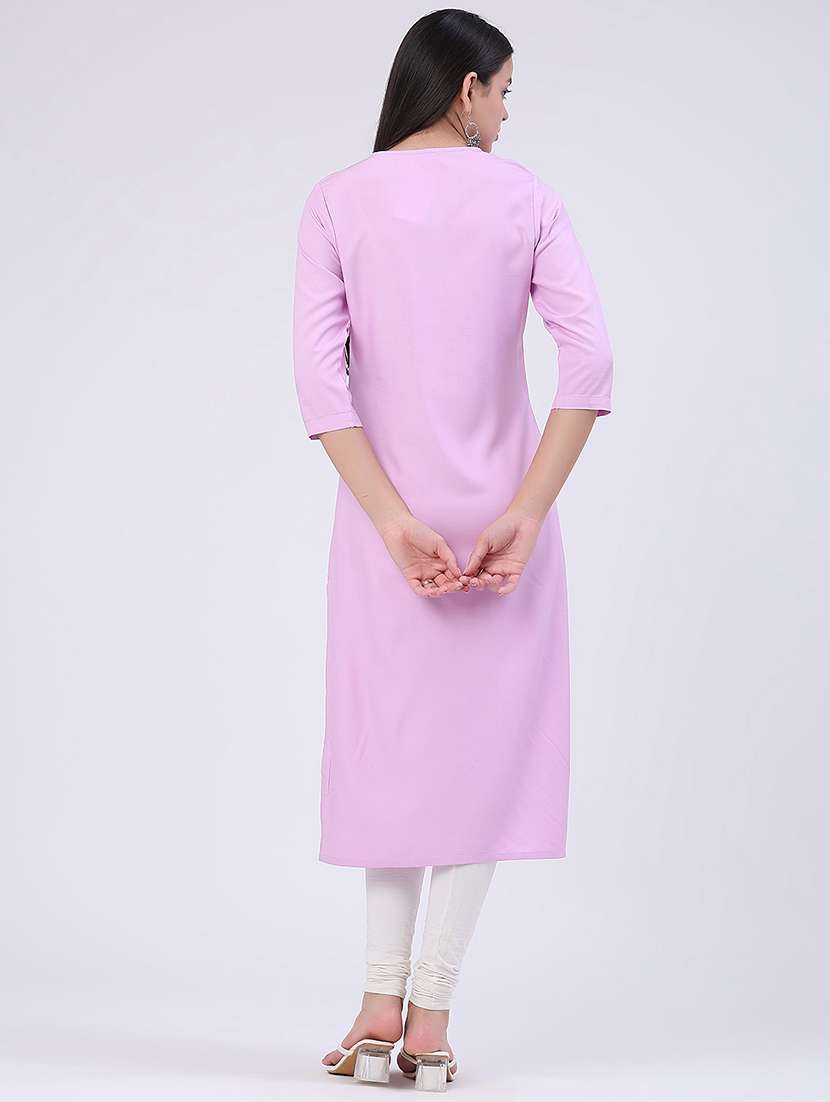 women embroidered three quarter sleeves straight kurta - 22382199 -  Standard Image - 4