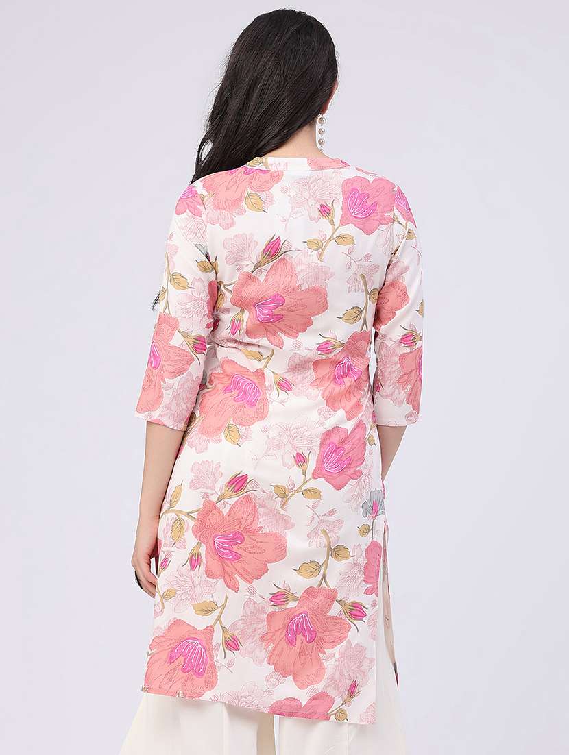 women printed three quarter sleeves straight kurta - 22382205 -  Standard Image - 4