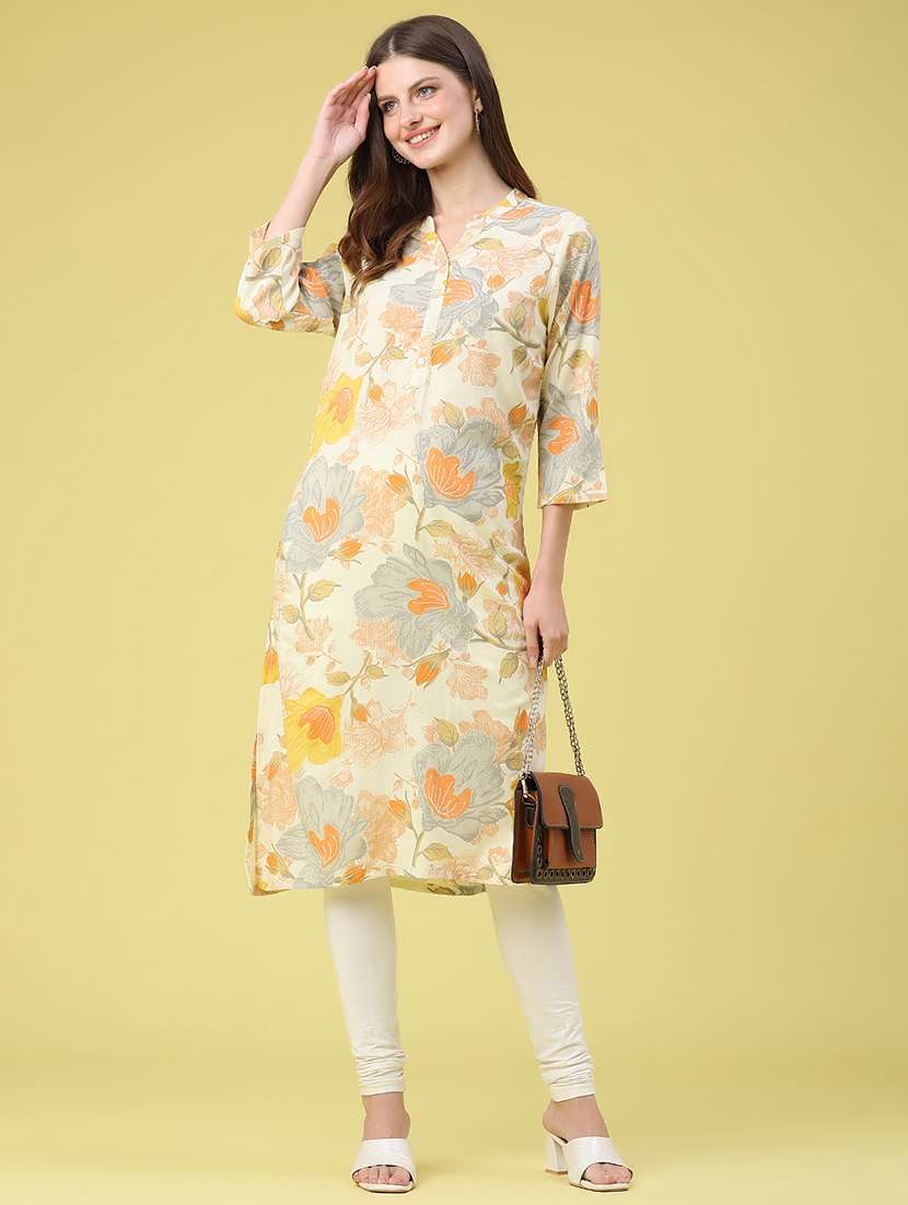 women printed three quarter sleeves straight kurta - 22382209 -  Standard Image - 4