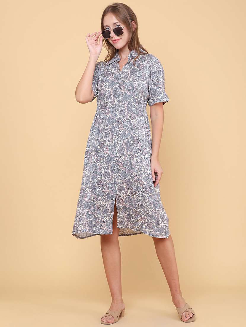 women printed short sleeves a-line dress
