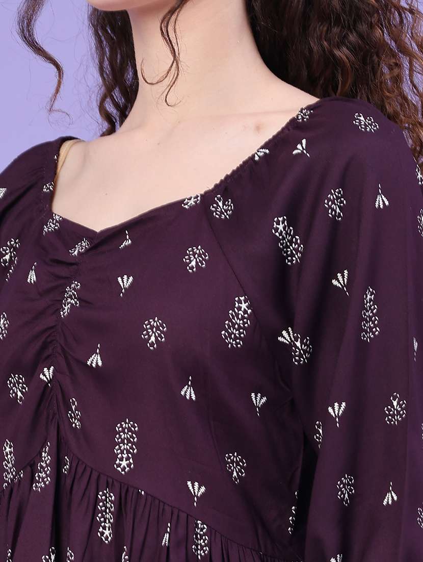 printed v neck long sleeve peplum top - 22382269 -  Standard Image - 1
